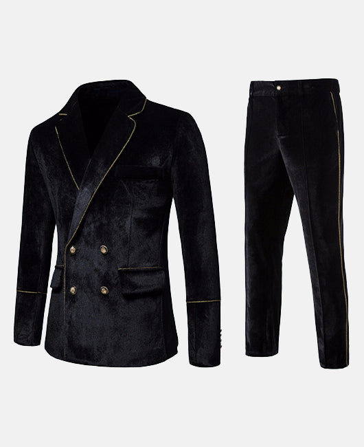 Vintage Plain Lapel Collar Double Breasted Blazer & Pants Set