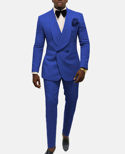 Dressy Plain Lapel Collar Double Breasted Slim Fit Blazer & Straight Pants 2Pcs Set