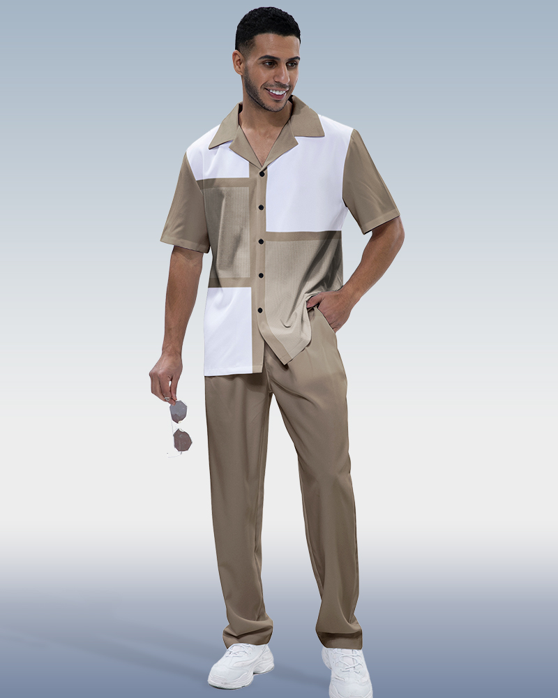 Olive Plaid Short Sleeve Walking Suit