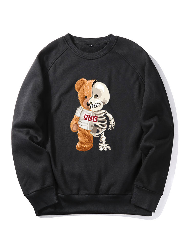 Skeleton Bear Print Raglan Sleeve Sweatshirt
