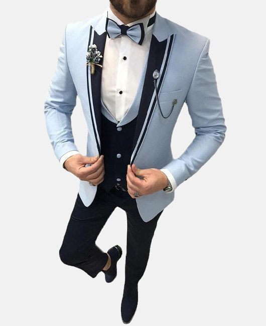 Elegant Plain Collar Stitching Contrast Color Slim Fit Plus Size Blazer & Blazer Vest & Pants 3Pcs Set
