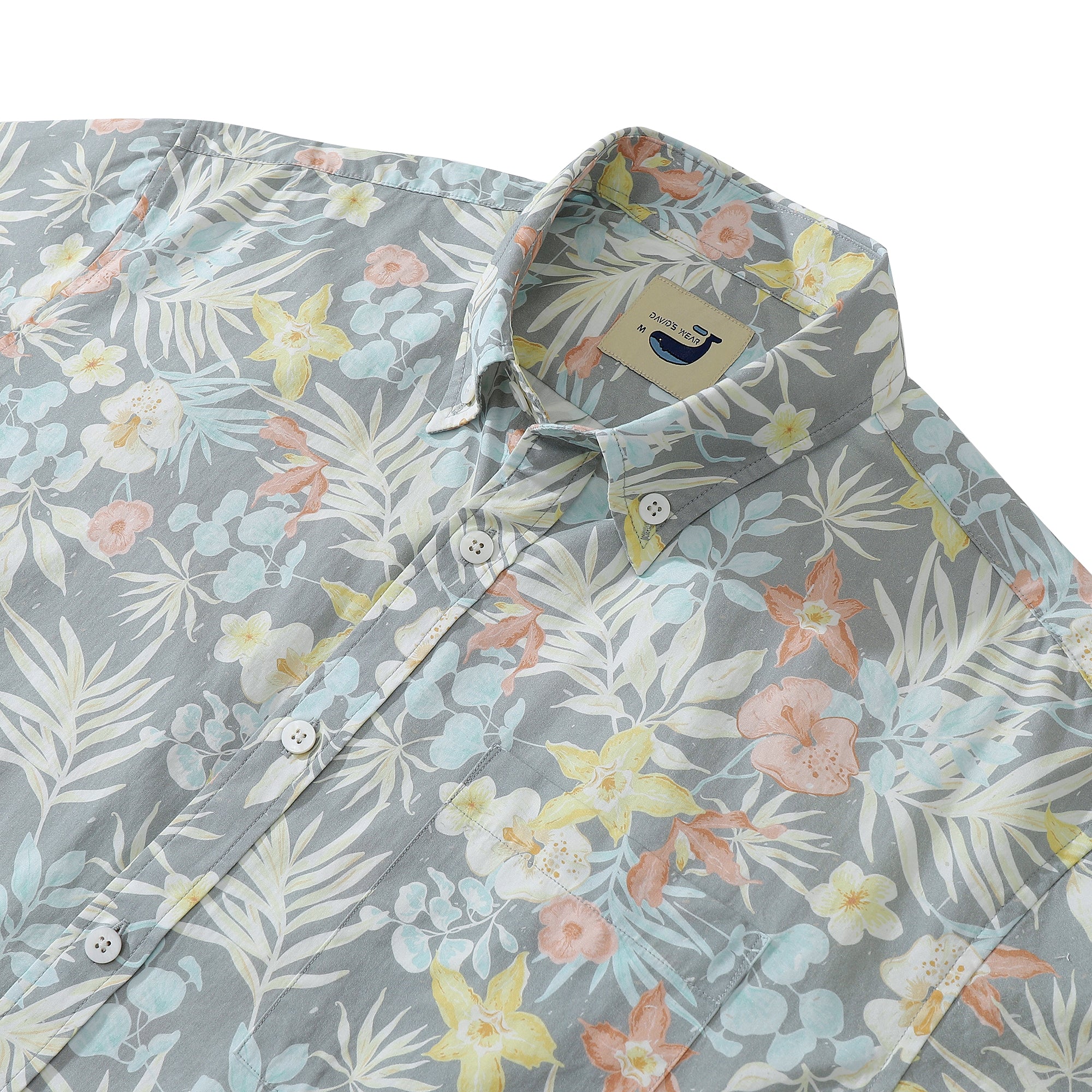 Light Floral Print Men's Button-down Shirt 100% Cotton Shell Button