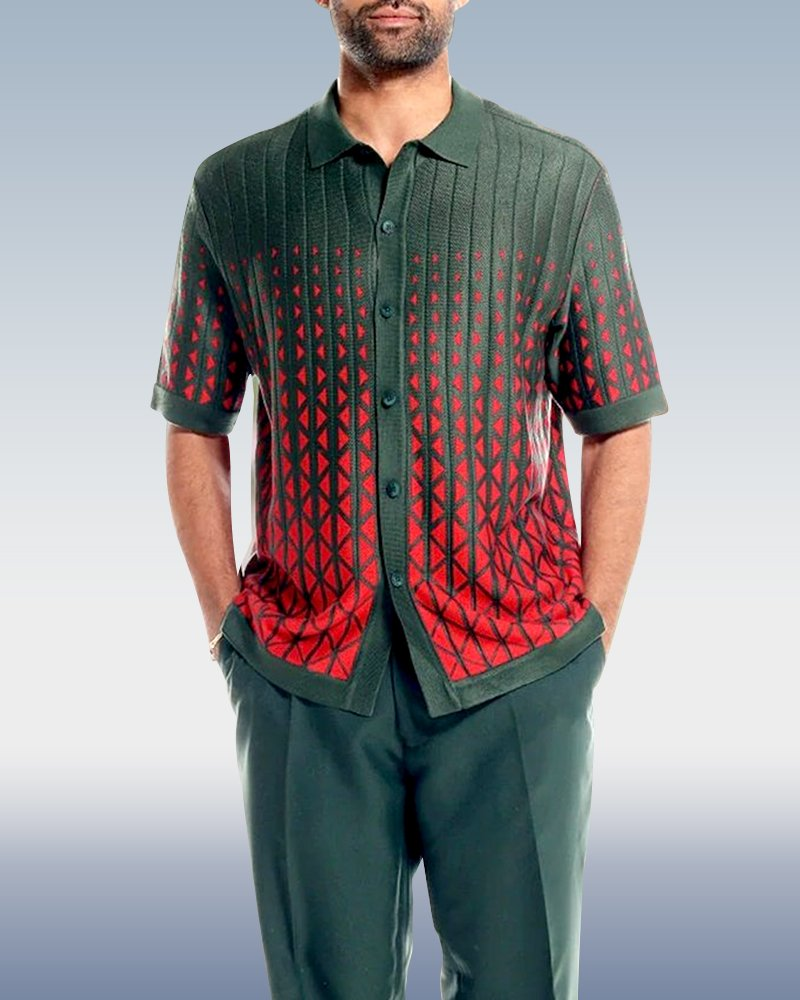Cafe Criss-Cross Pattern Walking Suit Short Sleeve Set